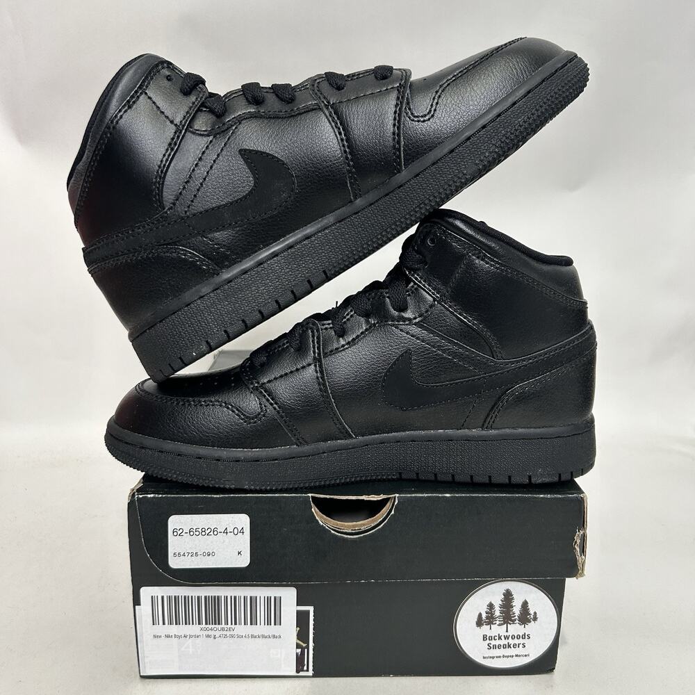 Nike Air Jordan 1 Mid GS “Deep Black Nubuck Swoosh” - Picture 3 of 6